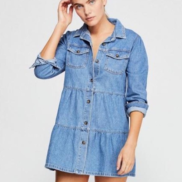Free People Nicole denim tiered baby doll style dress - Picture 2 of 8